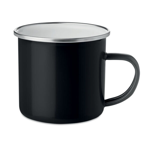 Mug en métal vintage avec couvercle en émail - Noir