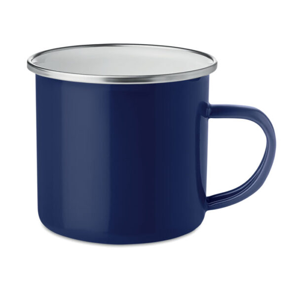 Mug en métal vintage avec couvercle en émail - Bleu